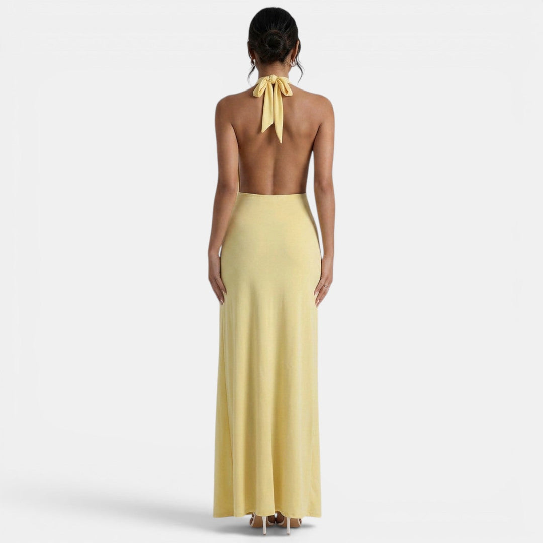 Vestido Halter Amarillo Invitada