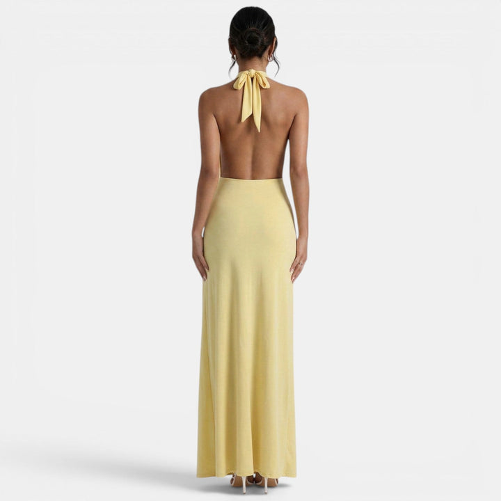 Vestido Halter Amarillo Invitada