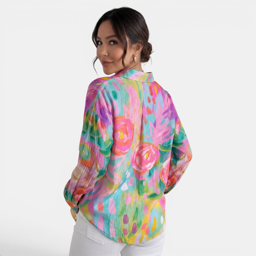 Blusa Mujer Floral Colorida Manga Larga