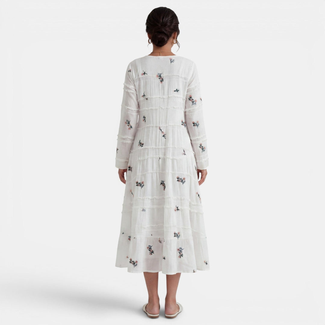 Vestido Midi Blanco Floral Mujer