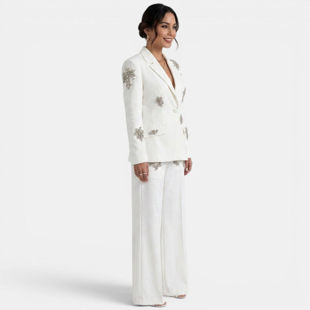 Conjunto Blazer Pantalón Blanco Brillante