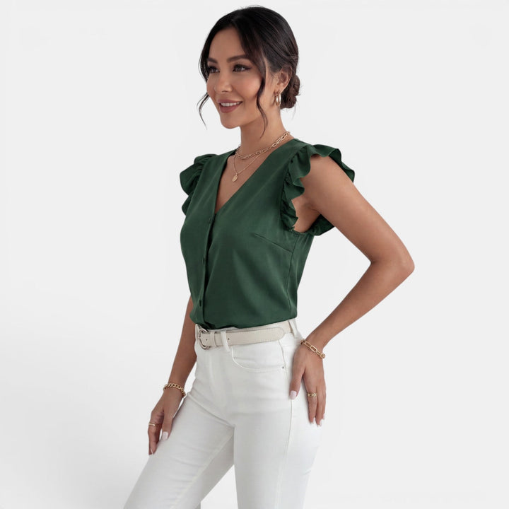 Camisa Mujer Volantes Botones Frontales