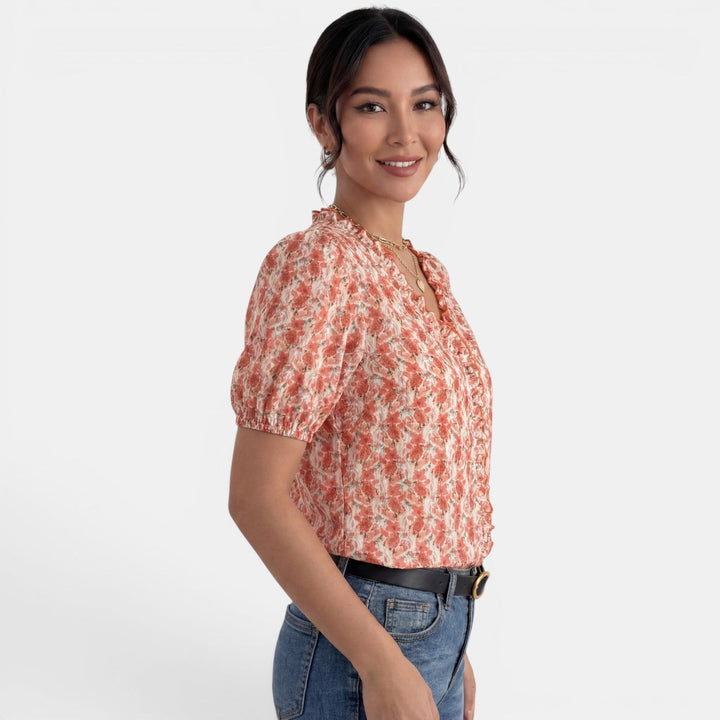 Camisa Roja Floral Mujer