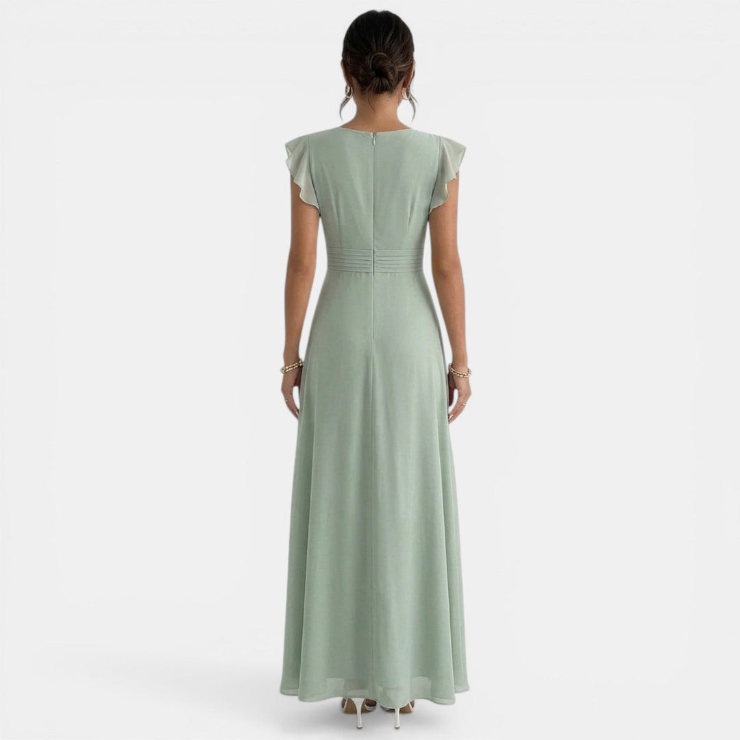Vestido Verde Maxi Plisado Escote V