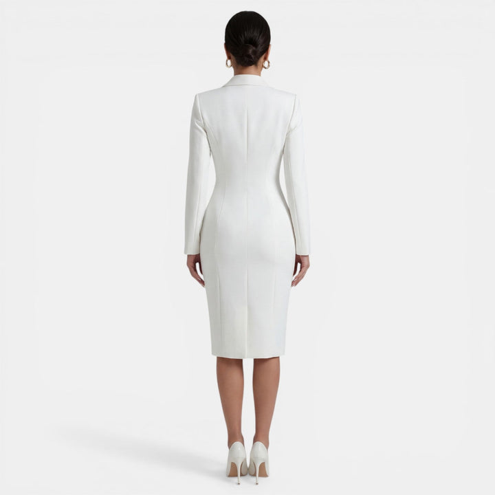 Vestido Midi Mujer Elegante – Vestido Blazer Entallado Botonadura Simple