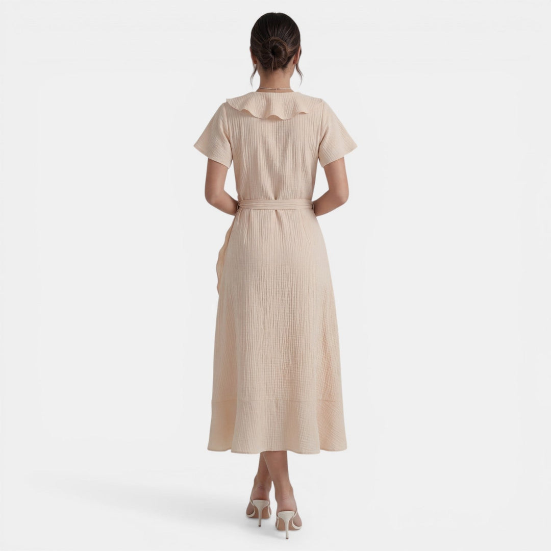 Vestido Largo Mujer Cuello V con Volantes
