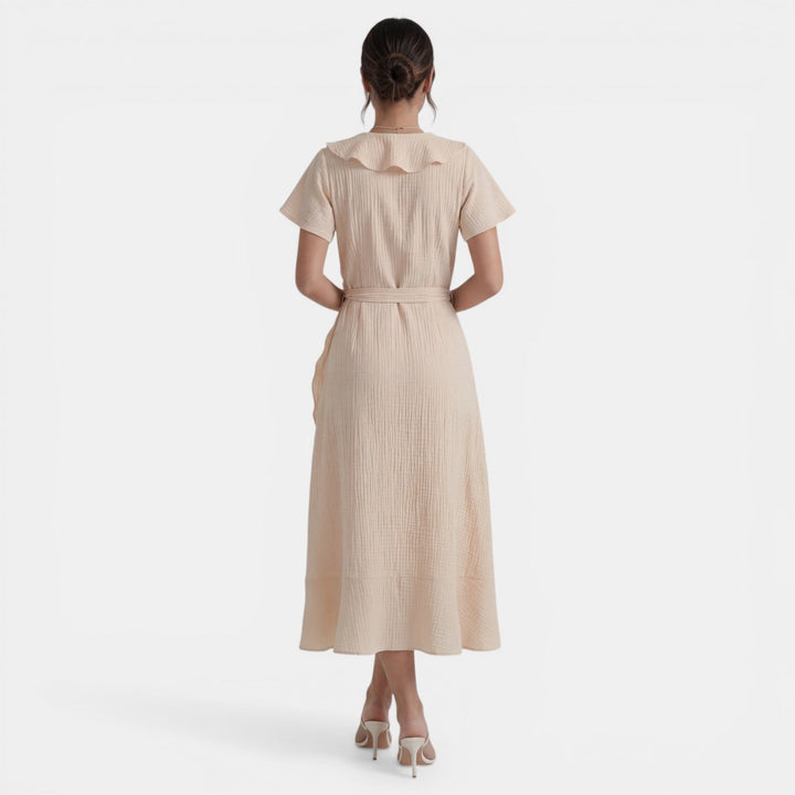 Vestido Largo Mujer Cuello V con Volantes