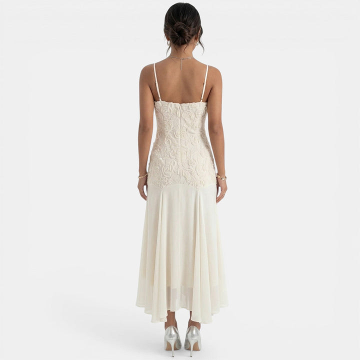 Vestido Beige Bordado Mujer
