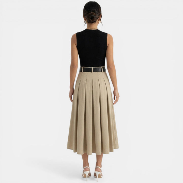 Vestido Midi Plisado Negro y Marrón