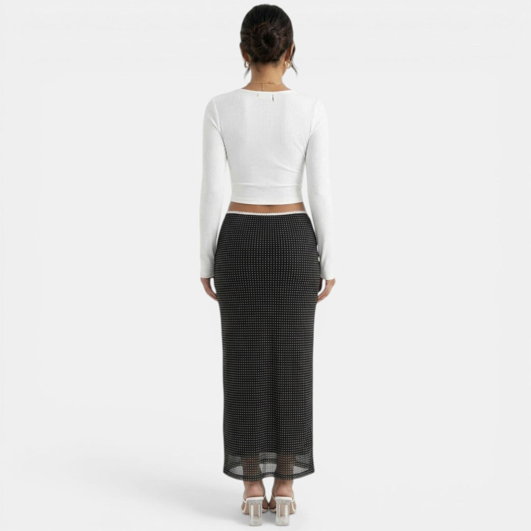 Falda Larga Negra Lunares Mujer