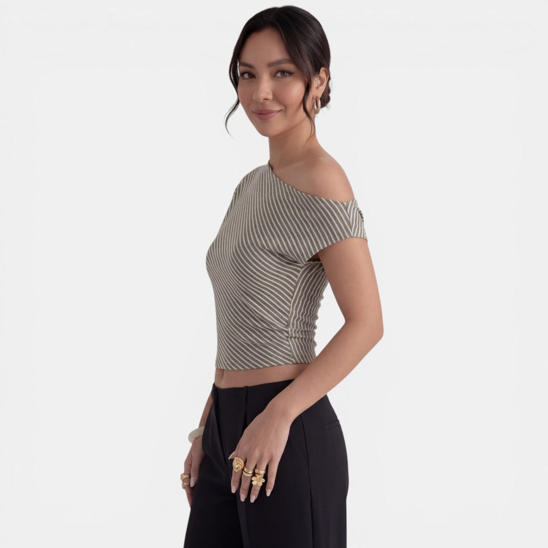 Camiseta Gris Mujer Hombros Descubiertos