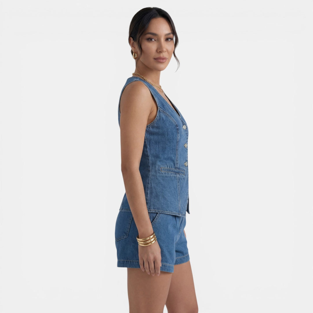 Conjunto Denim Mujer Chaleco y Shorts