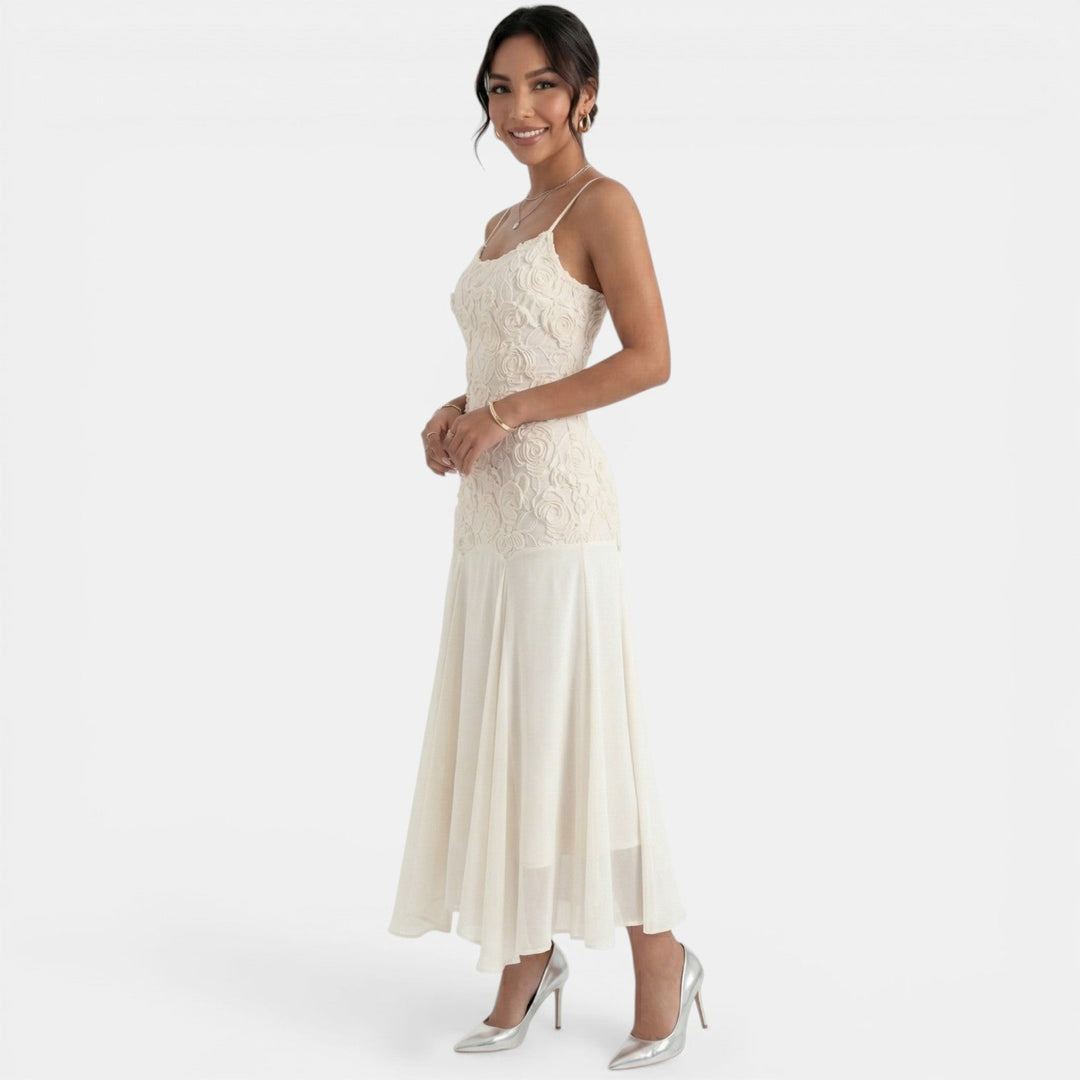 Vestido Beige Bordado Mujer