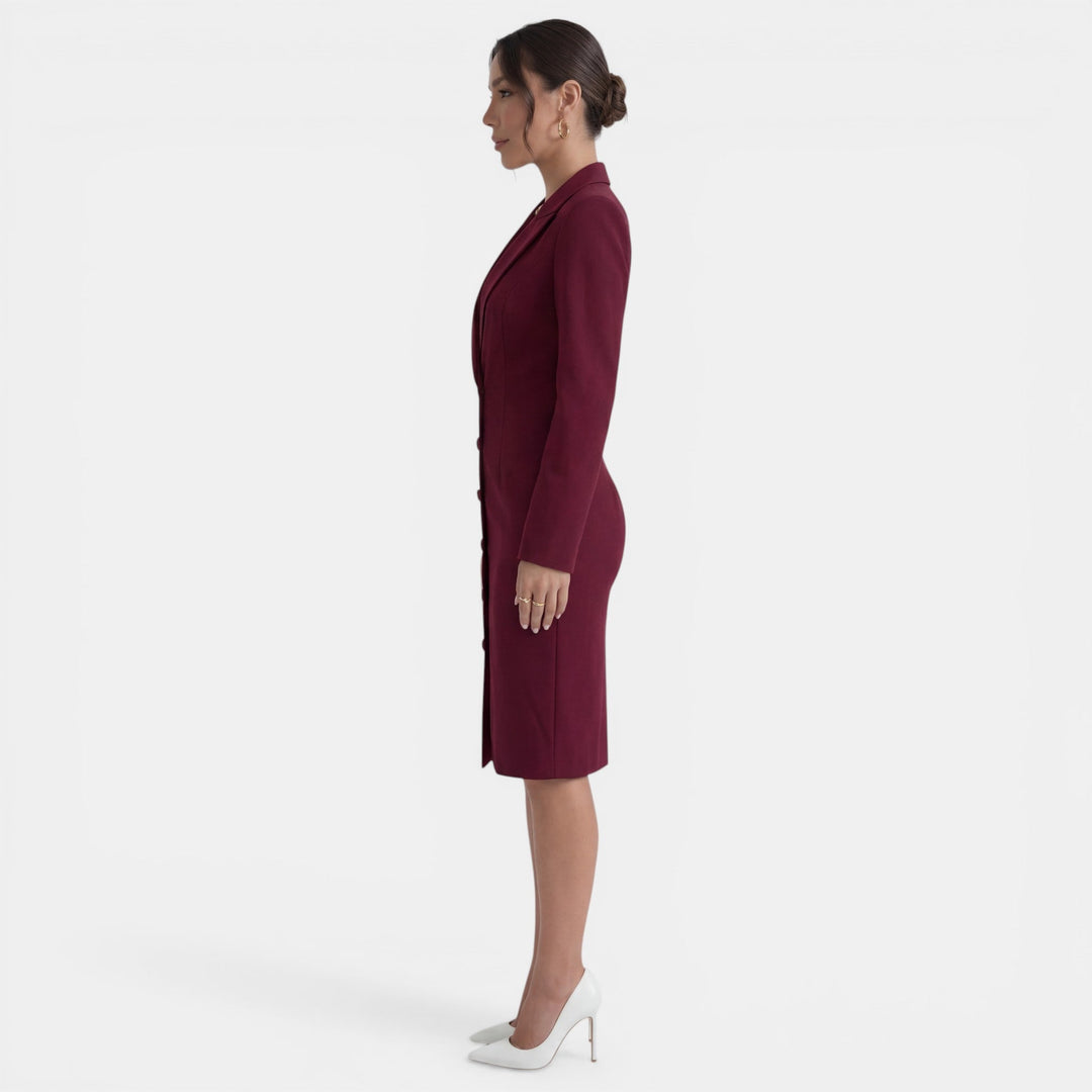 Vestido Midi Mujer Elegante – Vestido Blazer Entallado Botonadura Simple