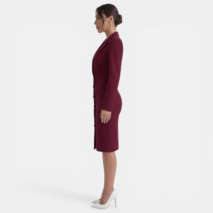 Vestido Midi Mujer Elegante – Vestido Blazer Entallado Botonadura Simple