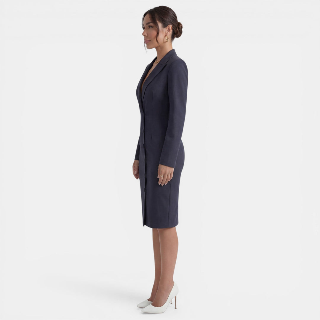 Vestido Midi Mujer Elegante – Vestido Blazer Entallado Botonadura Simple