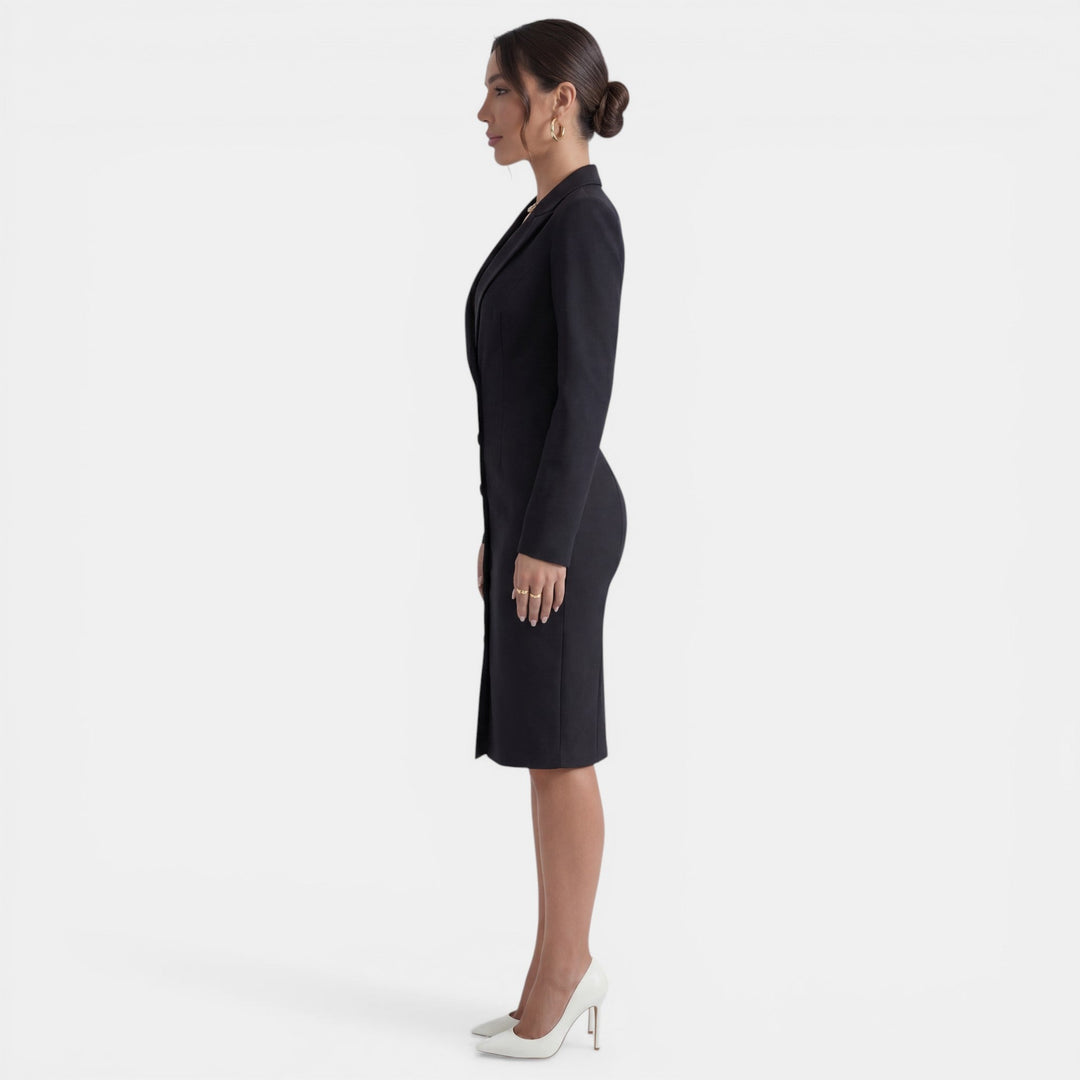 Vestido Midi Mujer Elegante – Vestido Blazer Entallado Botonadura Simple