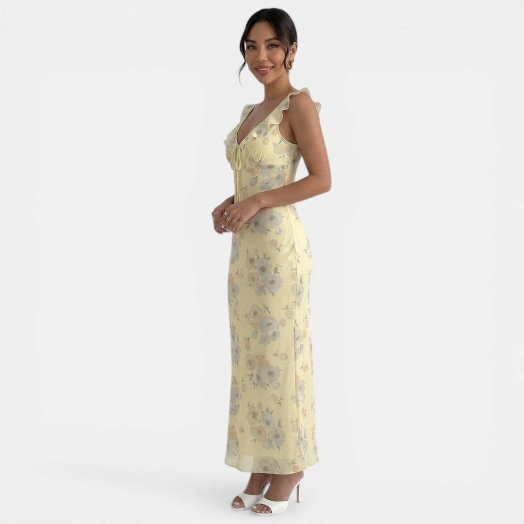 Vestido Maxi Amarillo Floral Mujer