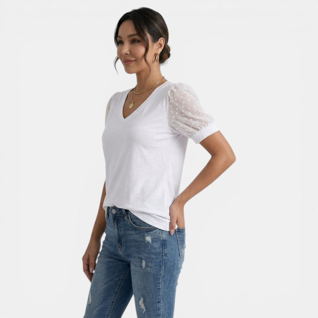 Top Mujer Verano Cuello V Lunares