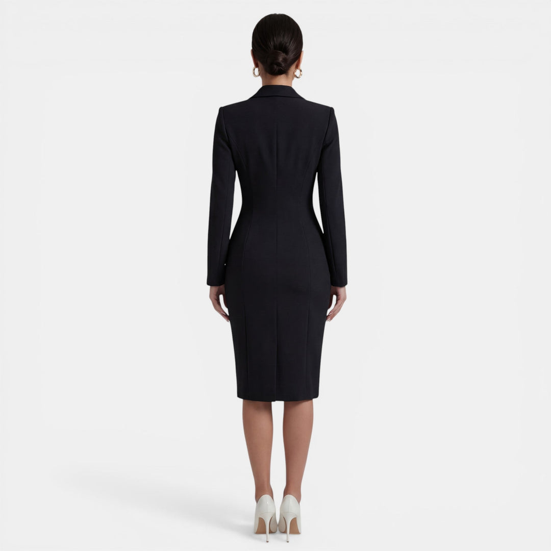 Vestido Midi Mujer Elegante – Vestido Blazer Entallado Botonadura Simple