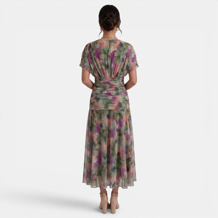 Vestido Maxi Mujer Gasa Estampado Cuello V