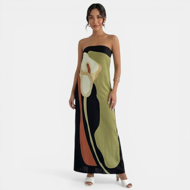 Vestido Maxi Floral Strapless Verano