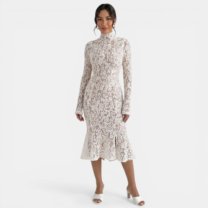 Vestido Blanco Fiesta Midi Elegante Mujer