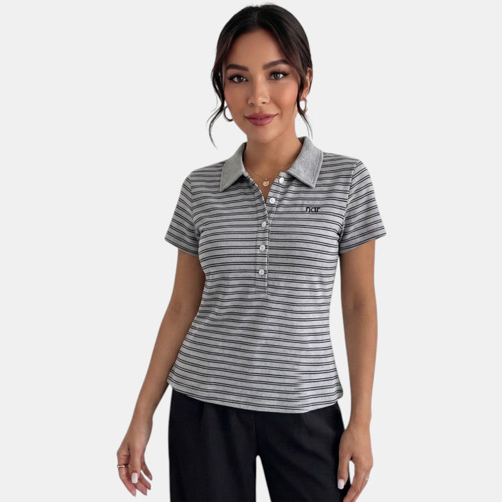 Polo Rayas Gris Mujer Slim Fit