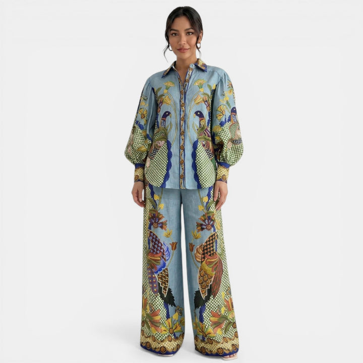 Conjunto Mujer Verano Azul Estampado