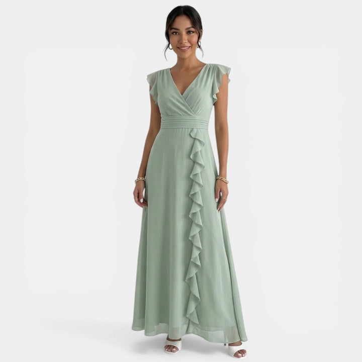 Vestido Verde Maxi Plisado Escote V