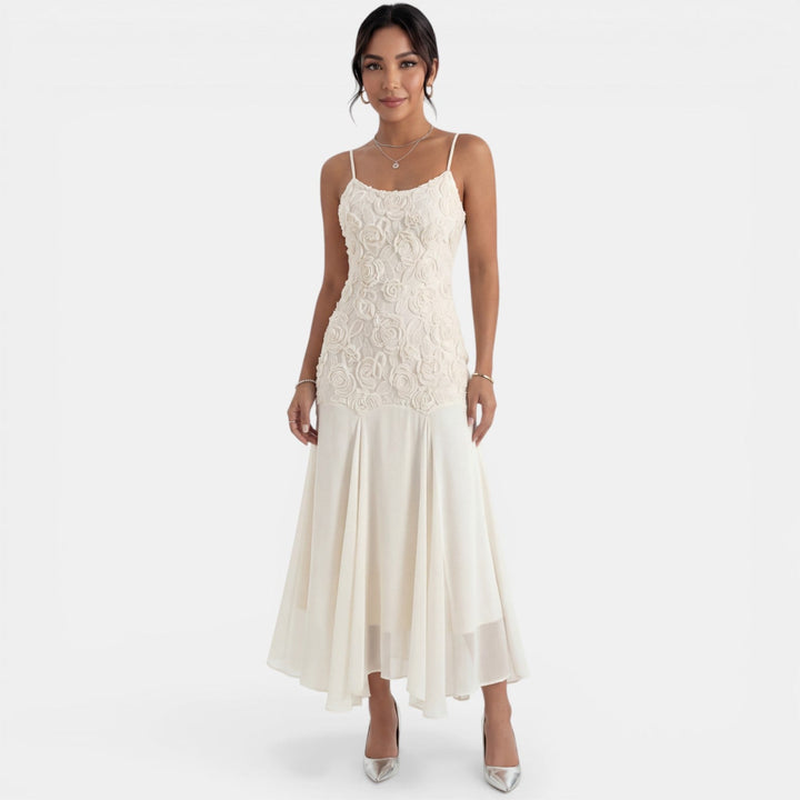 Vestido Beige Bordado Mujer