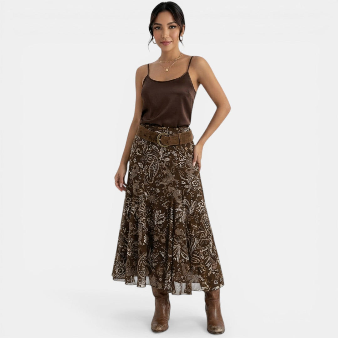 Falda Asimétrica Vintage Marrón