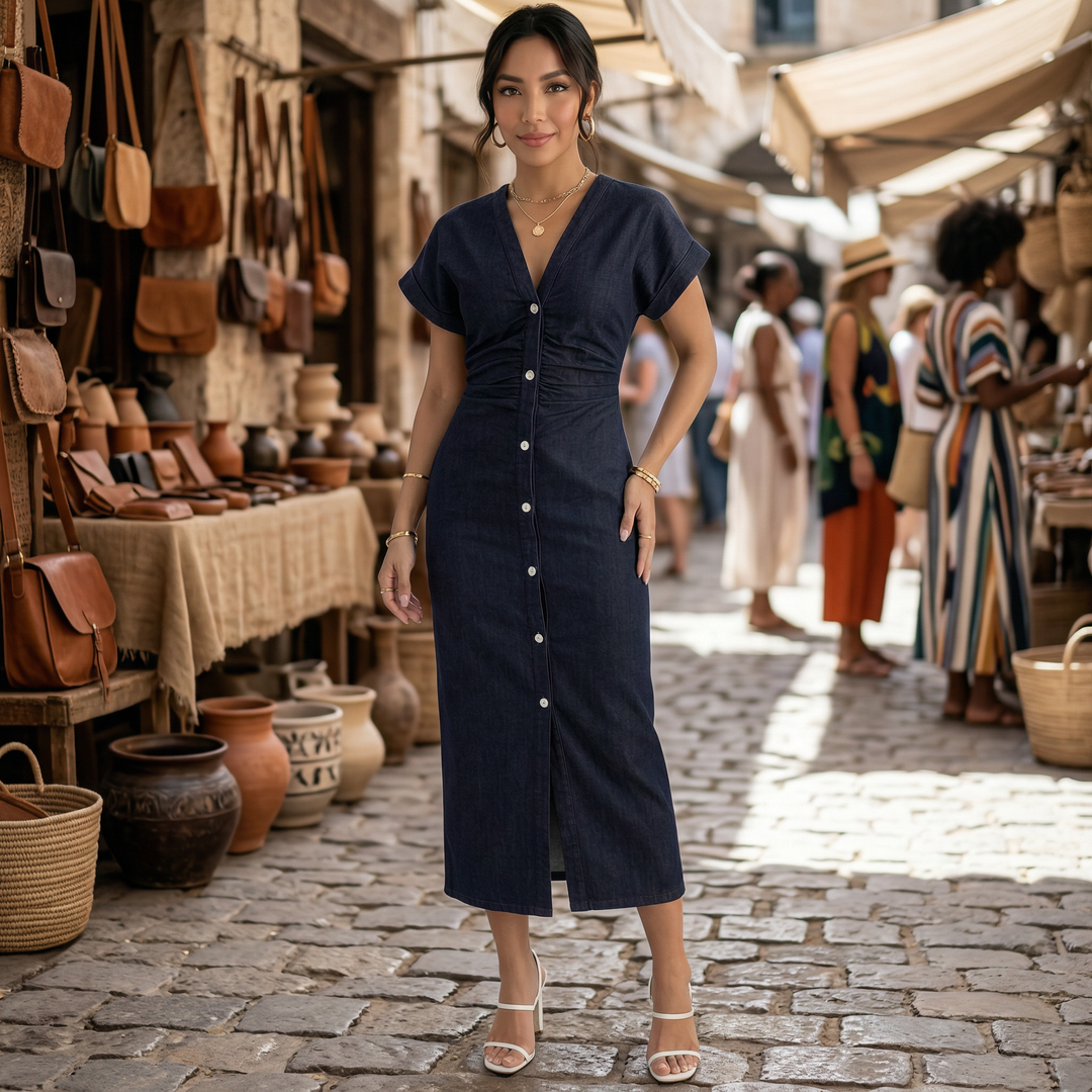 Vestido Denim Mujer Midi