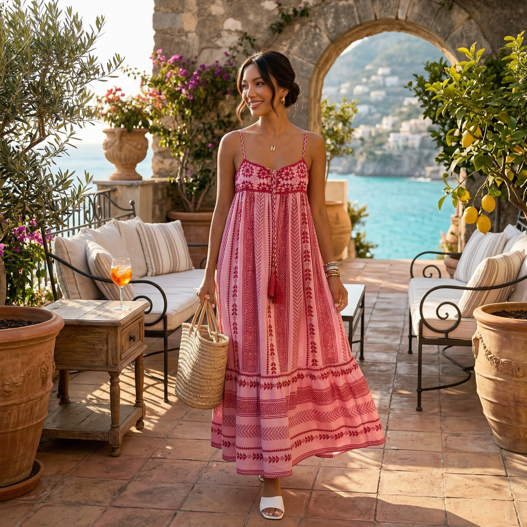 Vestido Maxi Crochet Mujer Rosa