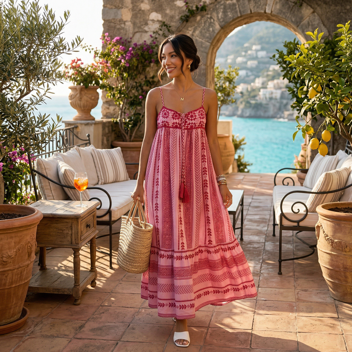 Vestido Maxi Crochet Mujer Rosa