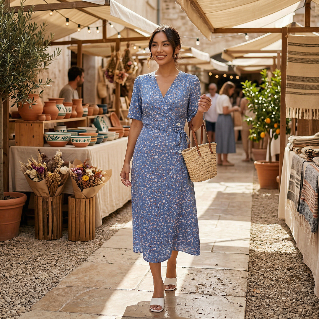 Vestido Midi Floral Azul