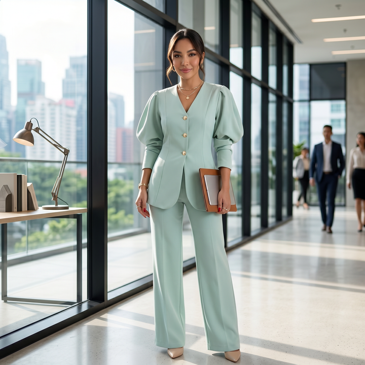 Conjunto Blazer Verde Menta Mujer Elegante