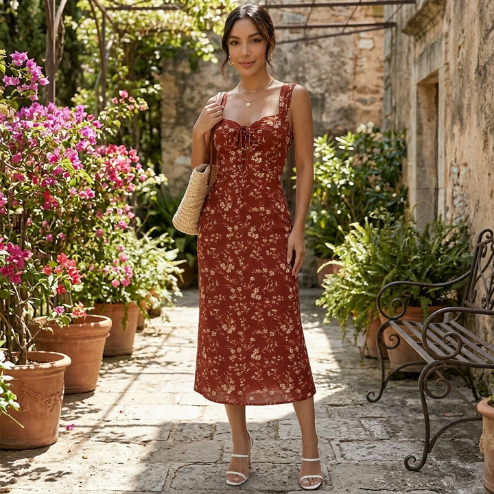 Vestido Largo Floral Rojo
