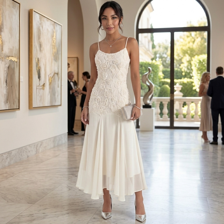 Vestido Beige Bordado Mujer