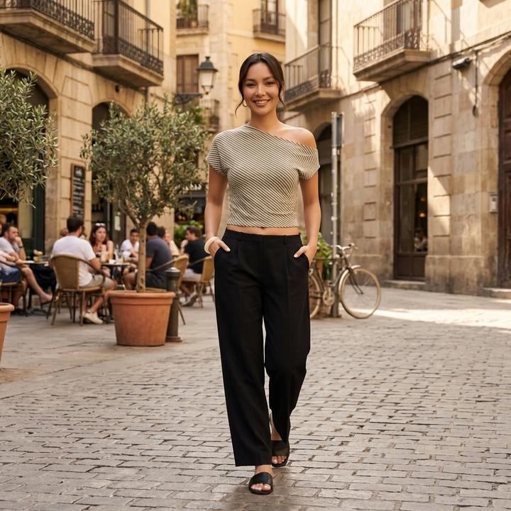 Camiseta Gris Mujer Hombros Descubiertos
