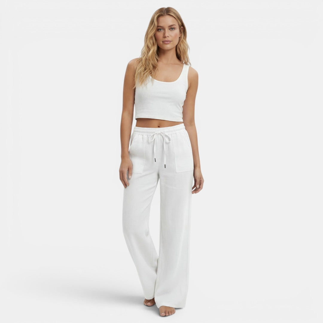 Pantalones de Lino Mujer Pierna Ancha