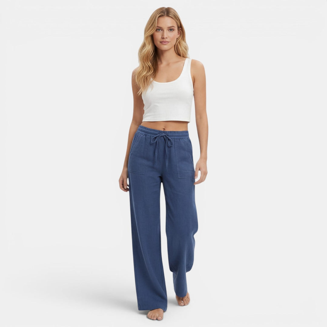 Pantalones de Lino Mujer Pierna Ancha