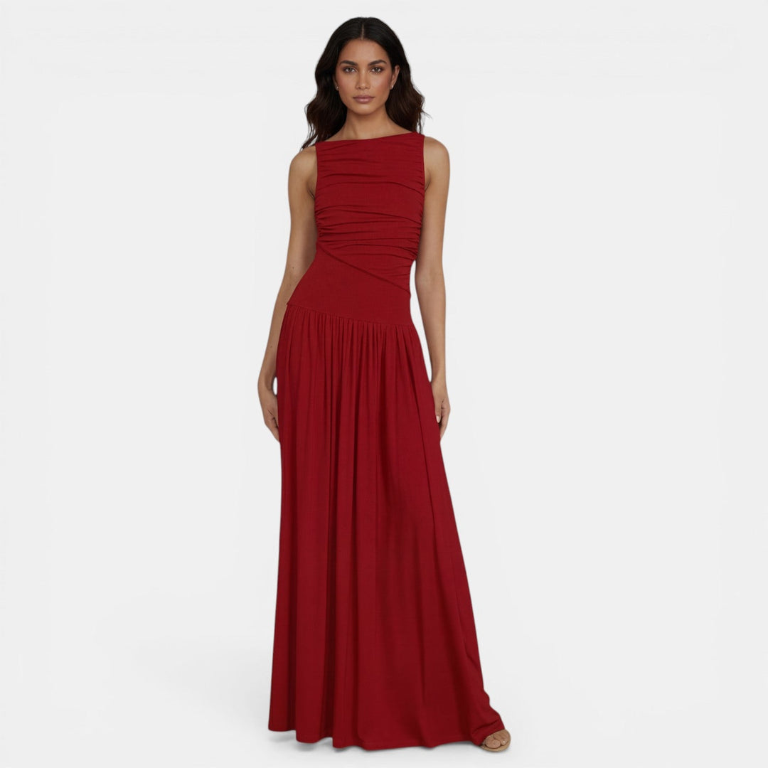 Vestido Ajustado Sin Mangas Plisado Elegante Color Sólido Mujer