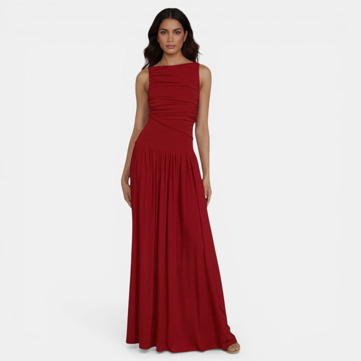 Vestido Ajustado Sin Mangas Plisado Elegante Color Sólido Mujer