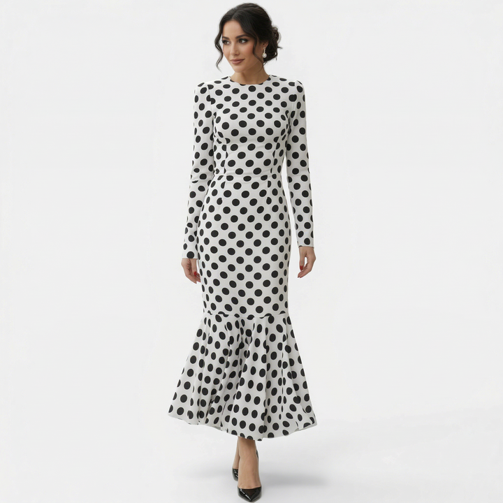 Vestido Midi Mujer de Lunares Ajustado Diseño Elegante