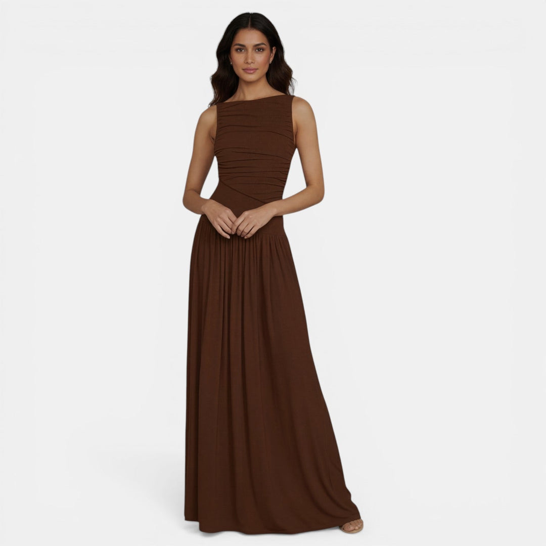 Vestido Ajustado Sin Mangas Plisado Elegante Color Sólido Mujer
