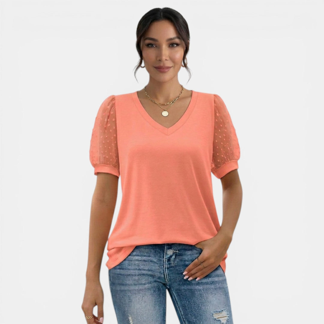 Top Mujer Verano Cuello V Lunares