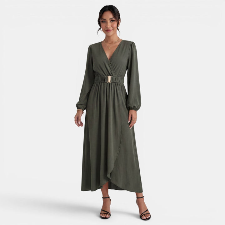 Vestido Midi Verde Mujer con Abertura