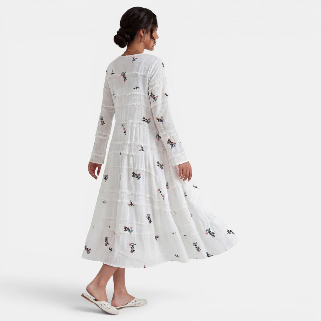 Vestido Midi Blanco Floral Mujer