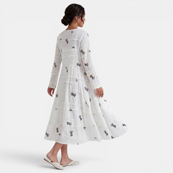 Vestido Midi Blanco Floral Mujer